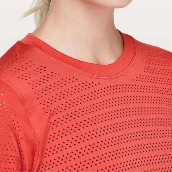 Lululemon sz 8 Breeze By Long Sleeve Squad Aries Coral Top great pre owned cond - Picture 10 of 12